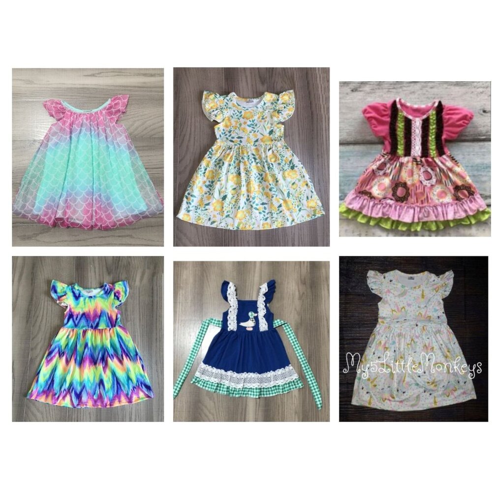 Baby Toddler Girls Boutique Dress Lot Unicorn Mermaid Tie Dye Floral Duck
